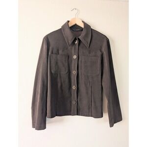 Espresso Brown Twill Button Up Shirt Retro Western Vintage Boho Earthy Sz 2